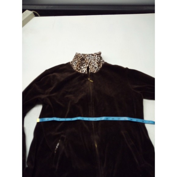 JM Collection Brown/W Leopard Print Full Zip Long Sleeve Women’s Jacket Size M - Picture 3 of 4